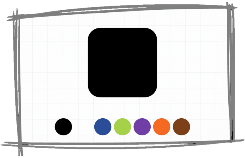 Minimal Uber-inspired black icon with matching colour swatches in black, white, blue, green, orange, purple, and brown on a clean light background.